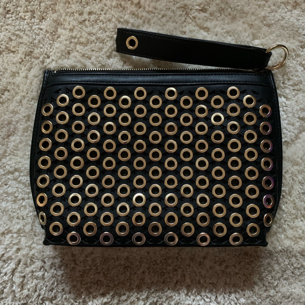 Like new SAM EDELMAN Funky Clutch Handbag Purse!  Black and gold!